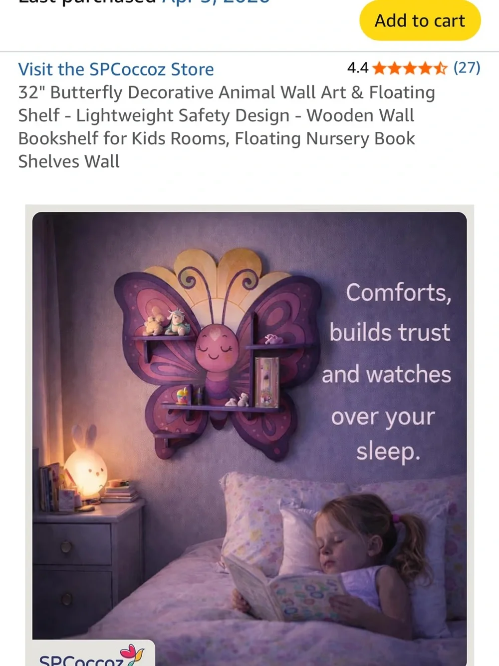 Pink & Purple Butterfly Floating Wall Shelf - Kids Wall Decor